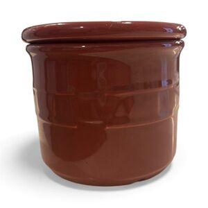 Longaberger Pottery 1 Pint Salt Crock W/ Lid Paprika Woven Traditions Candle USA